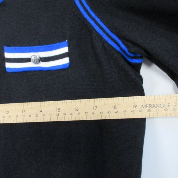 Talbots Cardigan Women X L Black Blue Trim Pockets Button Front Cotton New 356 - Picture 3 of 8